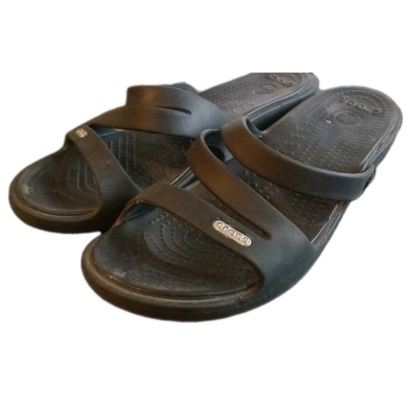 Crocs SZ 8 Patricia Relaxed Wedge Sandals Black Comfort Slip On Women - Picture 1 of 5